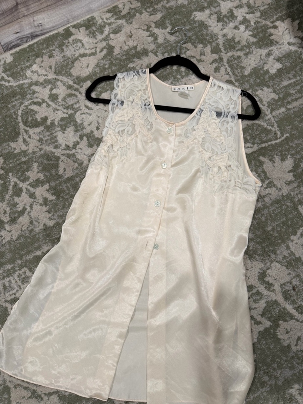 Josie Cream Satin Lace-Trim Button Sleep Chemise